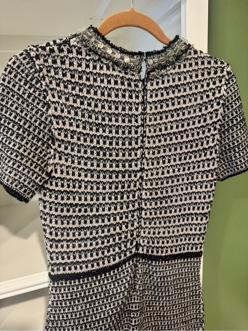 NWT Tory Burch Black and White Embellished Tweed Dress
